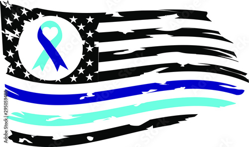 US Flag Awareness Ribbon - Suicide Prevention  Awareness Blue American Distressed US Flag 