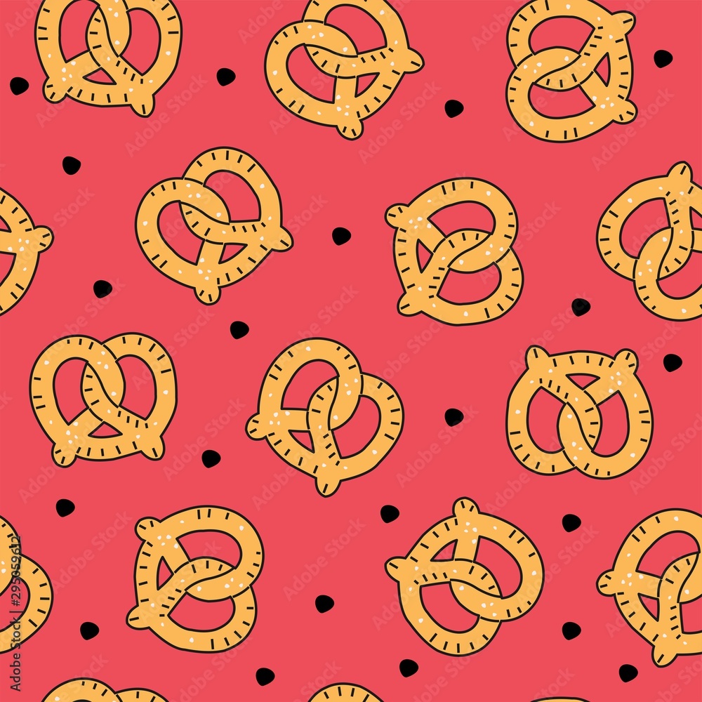 Vector seamless pattern-cute pretzels. Cartoon background for textiles and paper.