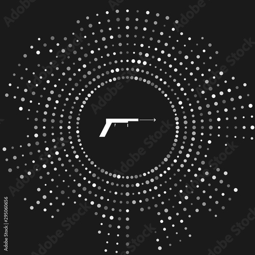 White Fishing harpoon icon isolated on grey background. Fishery manufacturers for catching fish under water. Diving underwater equipment. Abstract circle random dots. Vector Illustration