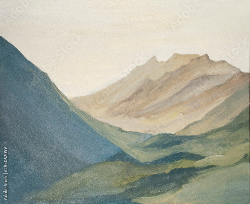 mountain landscape, mountains at dawn, oil painting
