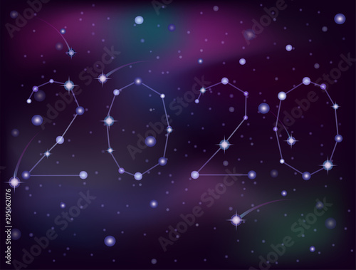 Happy new 2020 year constellation background, vector illustration