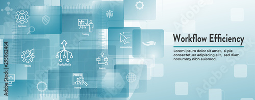 Workflow Efficiency Icon Set and Web Header Banner with Operations, Processes, Automation, etc