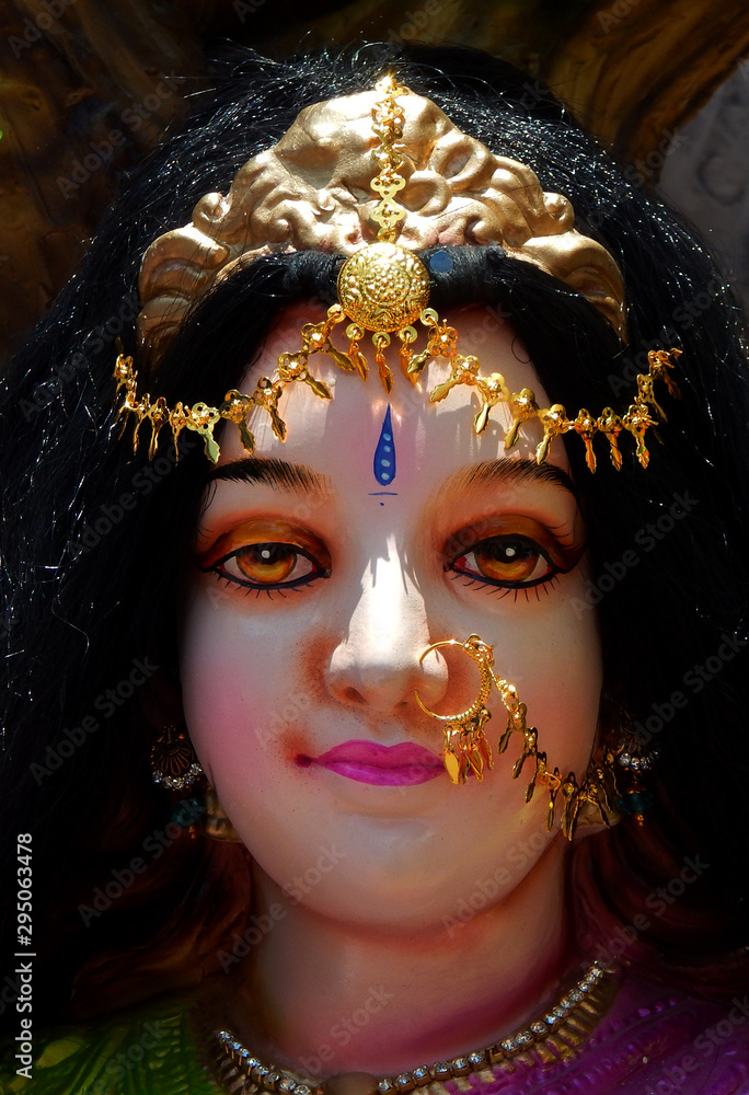 Closeup of face of Hindu Goddess idol Closeup of face of Hindu Goddess idol