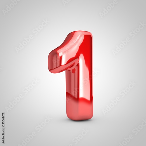 Red shiny metallic balloon number 1 isolated on white background.