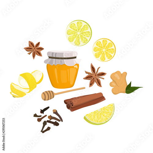 Hand drawn colored ingredients for mulled wine.