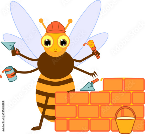 Cartoon builder bee isolated on white background