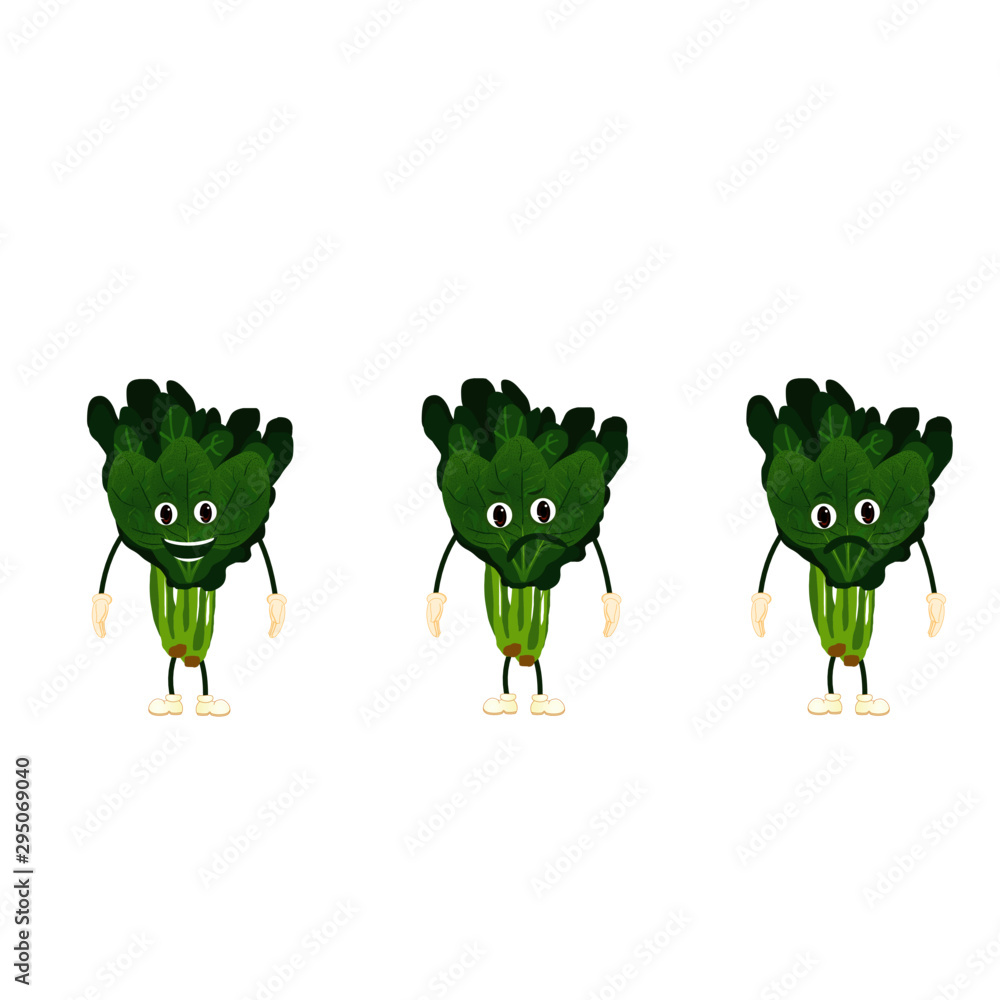 Spinach with Funny Cute Expressions - Cartoon Vector Image Spinach with Funny Cute Expressions - Cartoon Vector Image