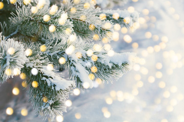 Christmas and New Year holiday background with bokeh vintage color toned