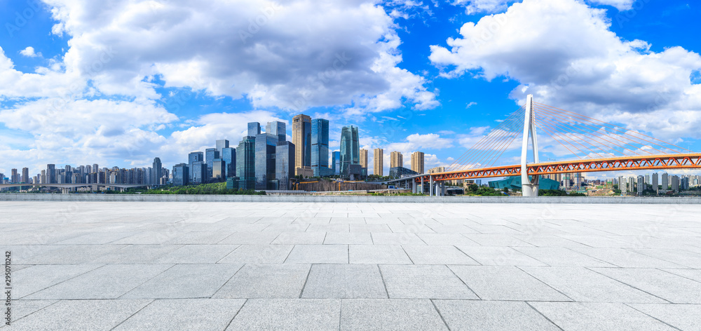 Square Platform and City Skyline in Chongqing