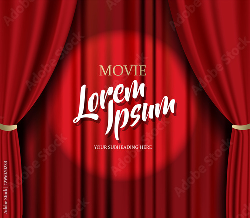 Theater stage vector red heavy curtain template illustration.