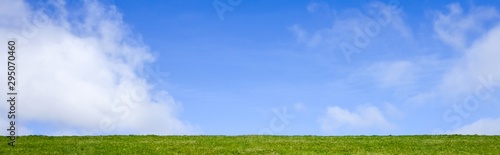 Obraz na plátně Panorama Grüne Wiese vor blauem Himmel