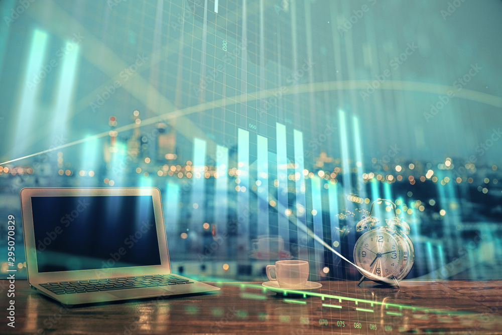 custom made wallpaper toronto digitalFinancial chart drawing and table with computer on background. Double exposure. Concept of international markets.