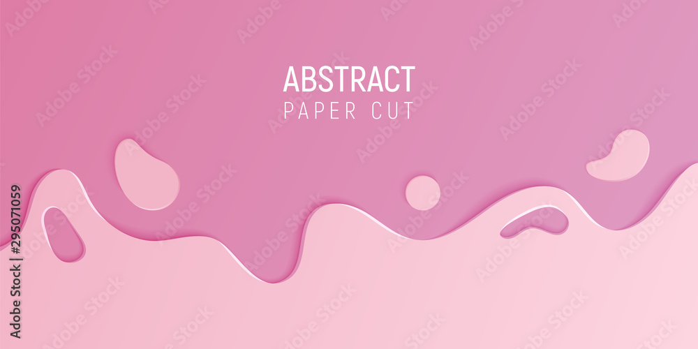 Pink abstract paper cut slime background. Banner with slime abstract background with pink paper cut waves. Vector illustration.