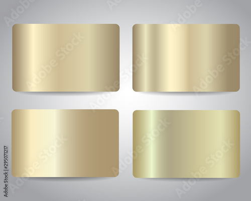 Gold banners, credit cards, voucher or gift cards set with golden metallic design background