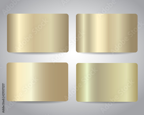 Gold banners, credit cards, voucher or gift cards set with golden metallic design background