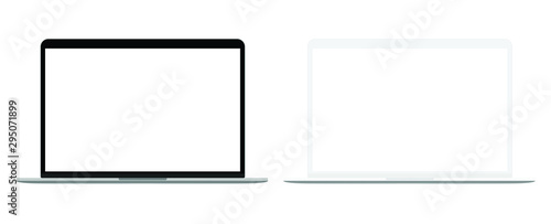 Realistic blank screen laptop computer isolated on white background, tow tone.
