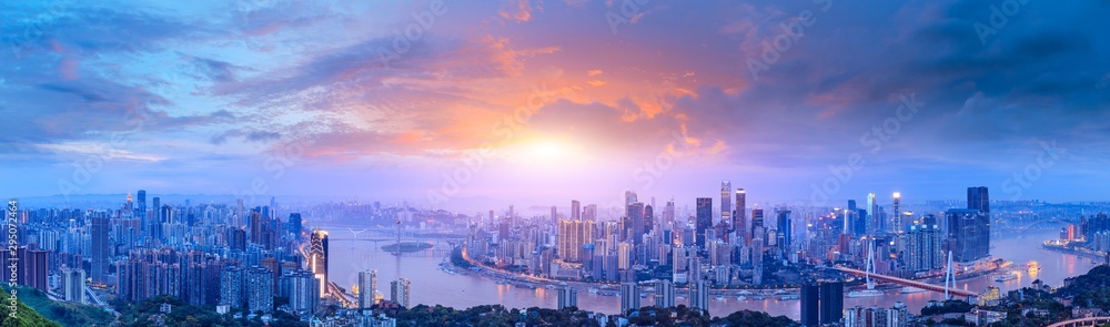 Sunset cityscape skyline panorama in Chongqing