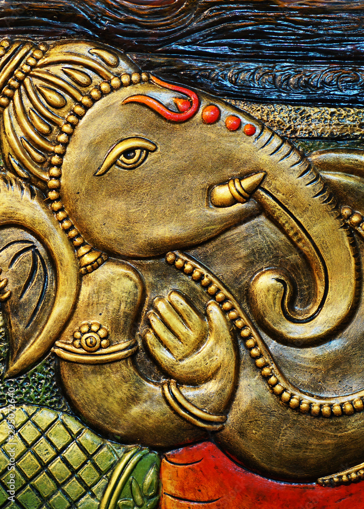 metal art of Hindu God Ganesha in a temple metal art of Hindu God Ganesha in a temple