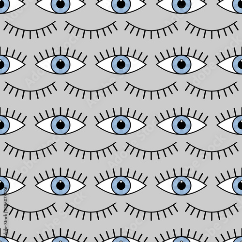 Abstract seamless eyes pattern for girls, boys. Creative vector pattern with psychodelic eyes. Funny eyes pattern for textile and fabric. Fashion sport style. Background for kids open and closed eyes