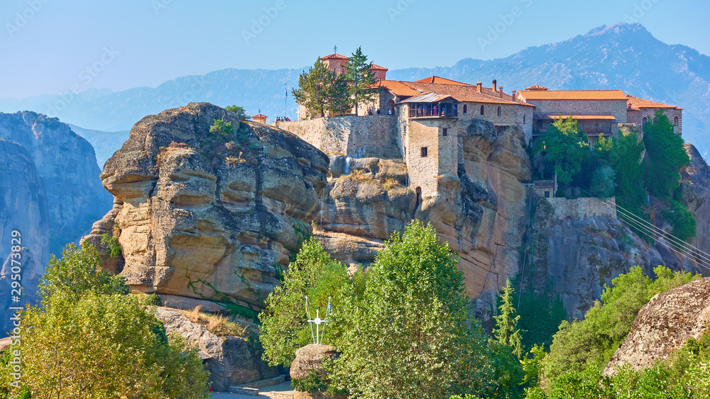 Greek landscape with The Holy Monastery of Varlaam in Meteora