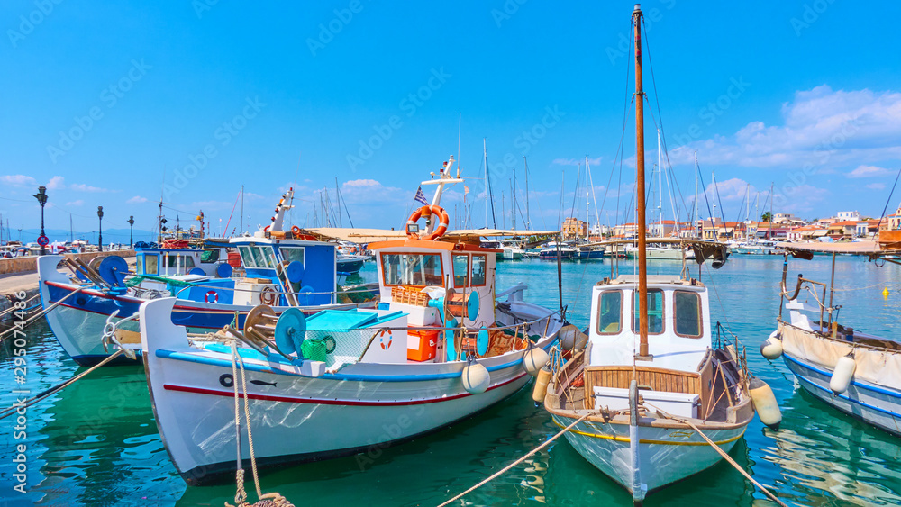 Port of Aegina with old fishing boats