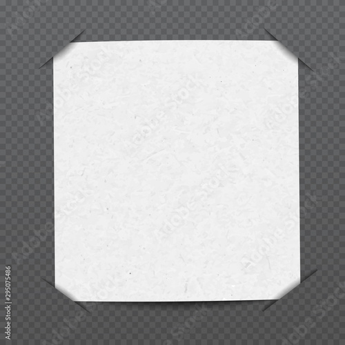 White grainy note, notebook paper for text with soft shadow is on dark squared background. Vector illustration