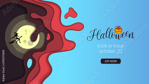 Happy Halloween paper cut banner for party invitation or sale ad background.Vector illustration.