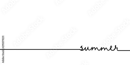 Summer - continuous one black line with word. Minimalistic drawing of phrase illustration