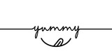 Yummy - continuous one black line with word. Minimalistic drawing of phrase illustration