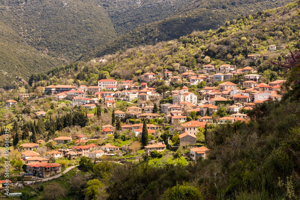 Andritsaina, Greece. Views of the traditional houses of the town of Andritsaina, in the mountainous interior of the Peloponnese peninsula