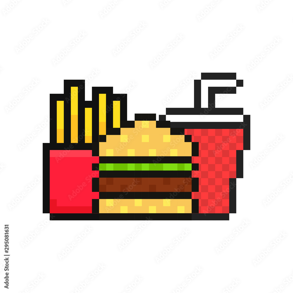 Fast Food. Pixel art. Retro game style. Vector illustration.