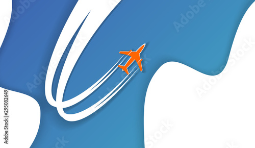 A plane or airplane soars into the sky among the clouds