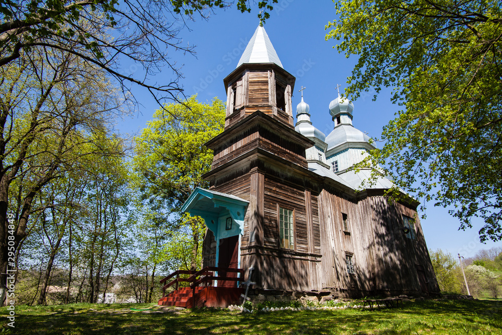 Old wooden church Nativity of the Blessed Virgin Mary in the village Tulintsy, Ukraine