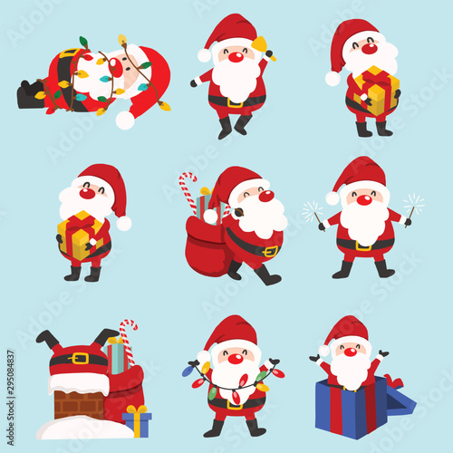 Collection of Christmas elves isolated on white background. funny and joyful santa helper sending holiday gift and decoration christmas tree .vector illustration.