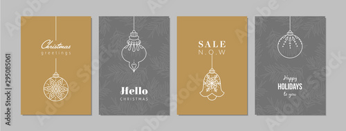 Merry Christmas cards set with hand drawn elements. Doodles and sketches vector Christmas illustrations, DIN A6.