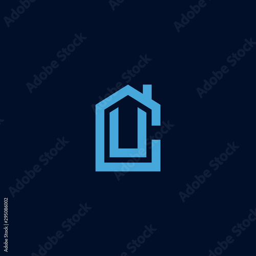 Initial letter CU UC house abstract logo icon design  minimalist monogram property real estate symbol concept  vector