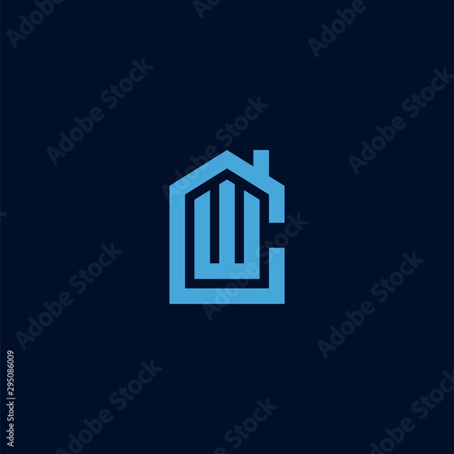 Initial letter CW WC house abstract logo icon design  minimalist monogram property real estate symbol concept  vector