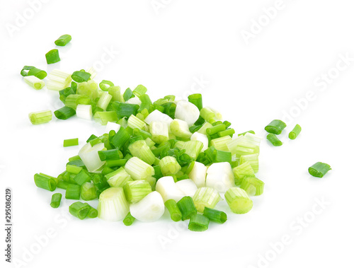  fresh green onions isolated on white