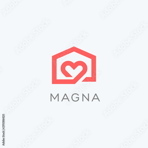 Creative minimalist house with heart logo icon design home property symbol concept vector