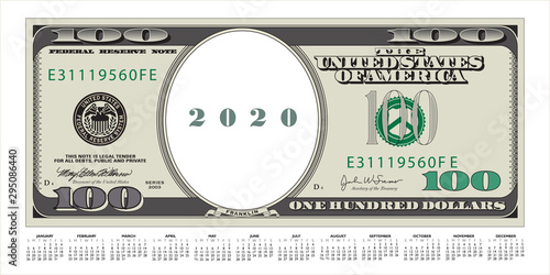 A 100 dollar bill that’s also a 2020 calendar A template with multiple possibilities.   