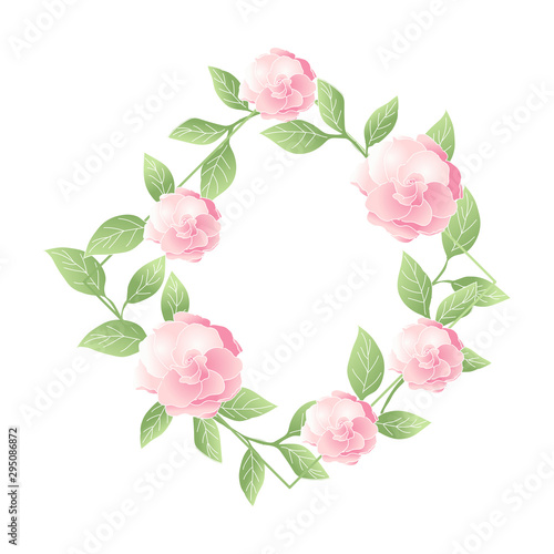 Fototapeta Naklejka Na Ścianę i Meble -  Floral pink flower rhombus frame. Isolated 