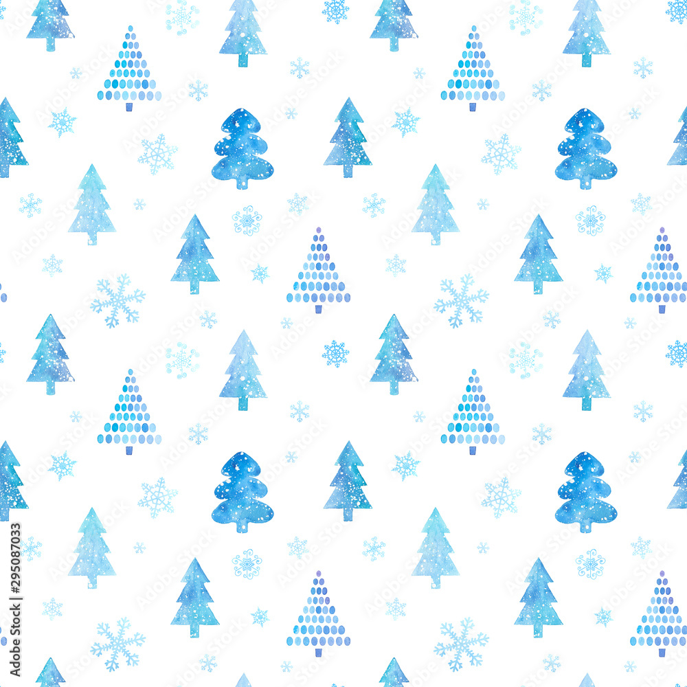 Christmas seamless pattern with christmas trees and snowflakes