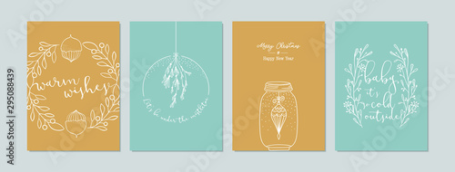Merry Christmas cards set with hand drawn elements. Doodles and sketches vector Christmas illustrations, DIN A6.