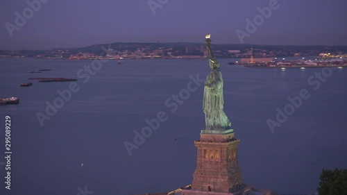 Aerial view of Statue of Liberty at sunrise