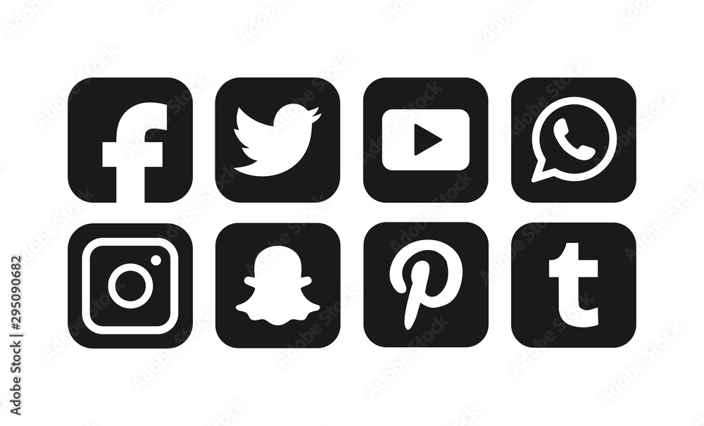 Social media icons. Black colored icon set illustration. facebook ...