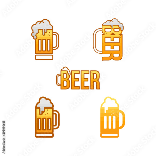 cold glass of beer october fest vector set