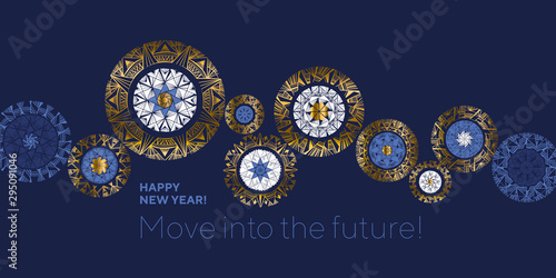 Gear movement idea snowflakes header composition