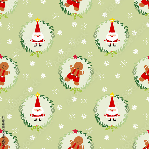Cute Christmas gingerbread man and Santa seamless pattern.