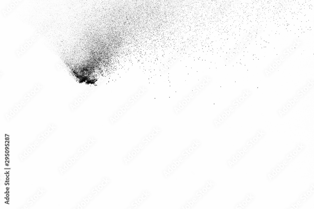 Obraz premium Black powder explosion on white background. Colored cloud. Colorful dust explode. Paint Holi.