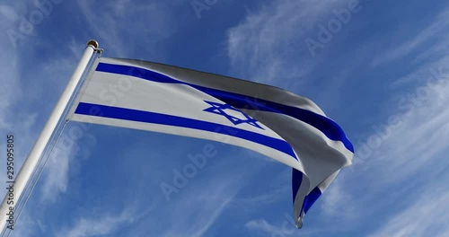 Israeli Waving Flag Flying Depicts The State Of Israel Insignia. Jerusalem Government Pennant Of Political freedom - 4k 30fps Video Footage